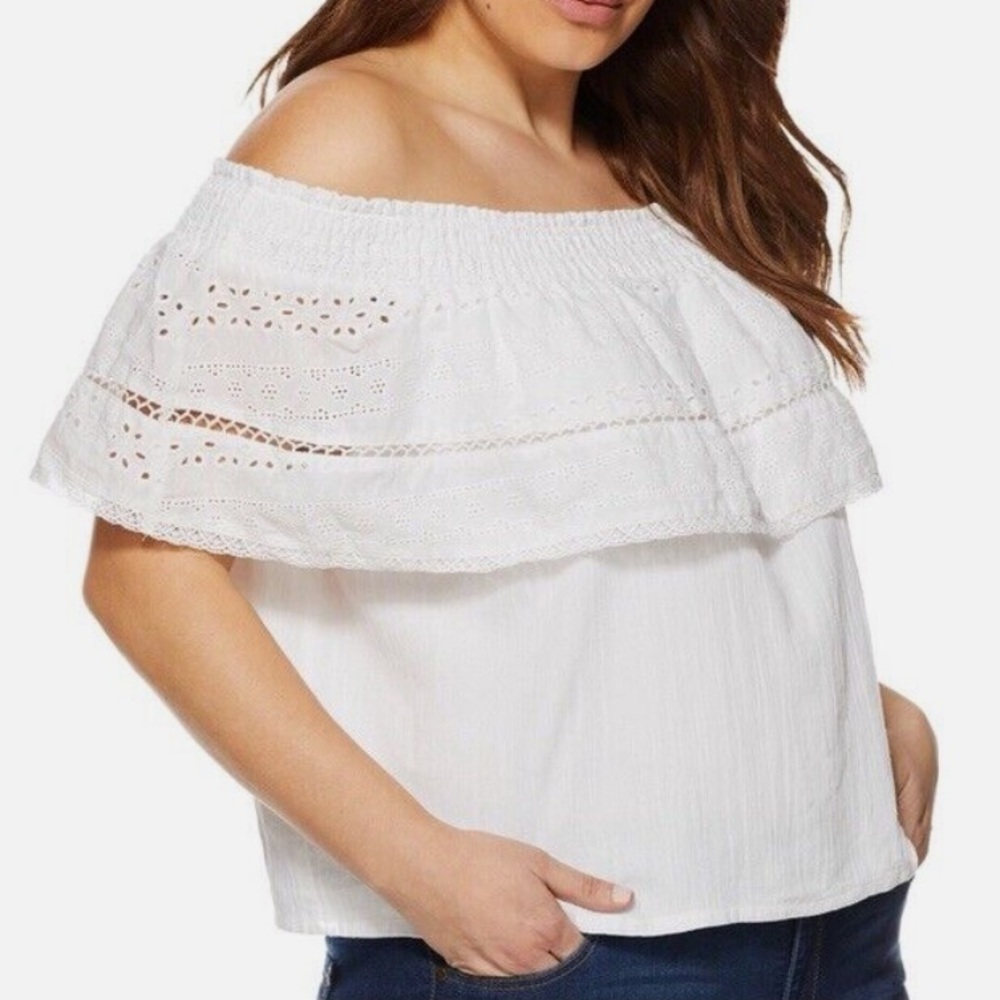Sofia Vergara Cha Cha Top Off-the-Shoulder Eyelet Ruffle blouse size medium‎